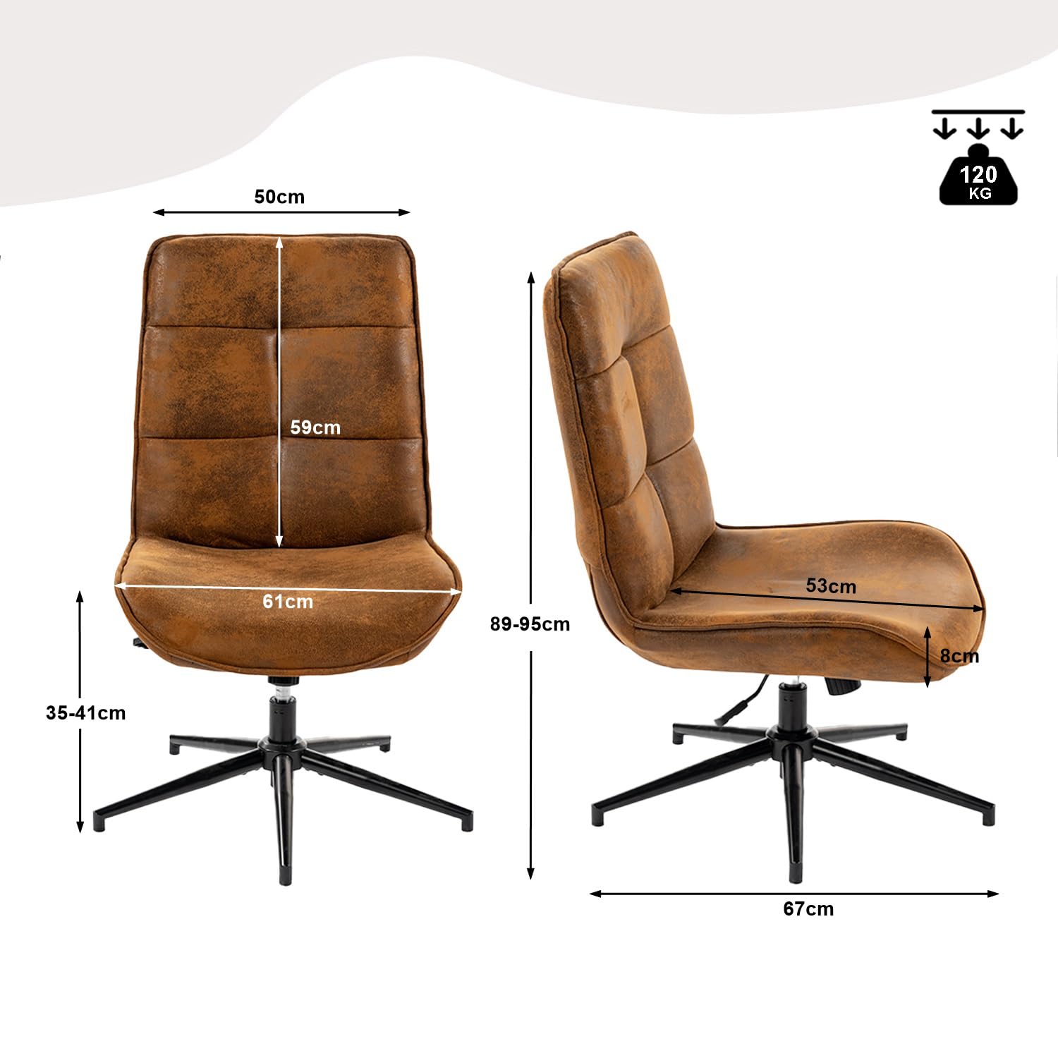 MEUBLE Cosy Sillón Giratoria Butaca de Salón Función de Inclinación para Dormitorio Silla con Asiento Grueso Respaldo sin Reposabrazos en Gamuza