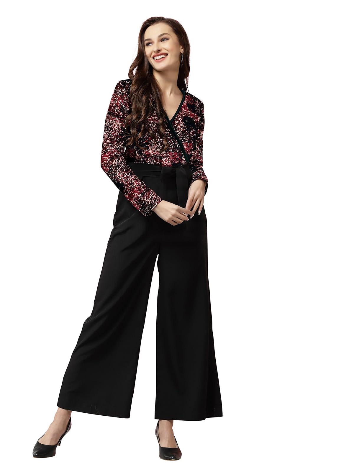 Women dress | jumpsuits for women stylish | black white floral print | geometric pattern | snake print V-neckline | blue floral | black maroon sequin jumpsuits casual formal