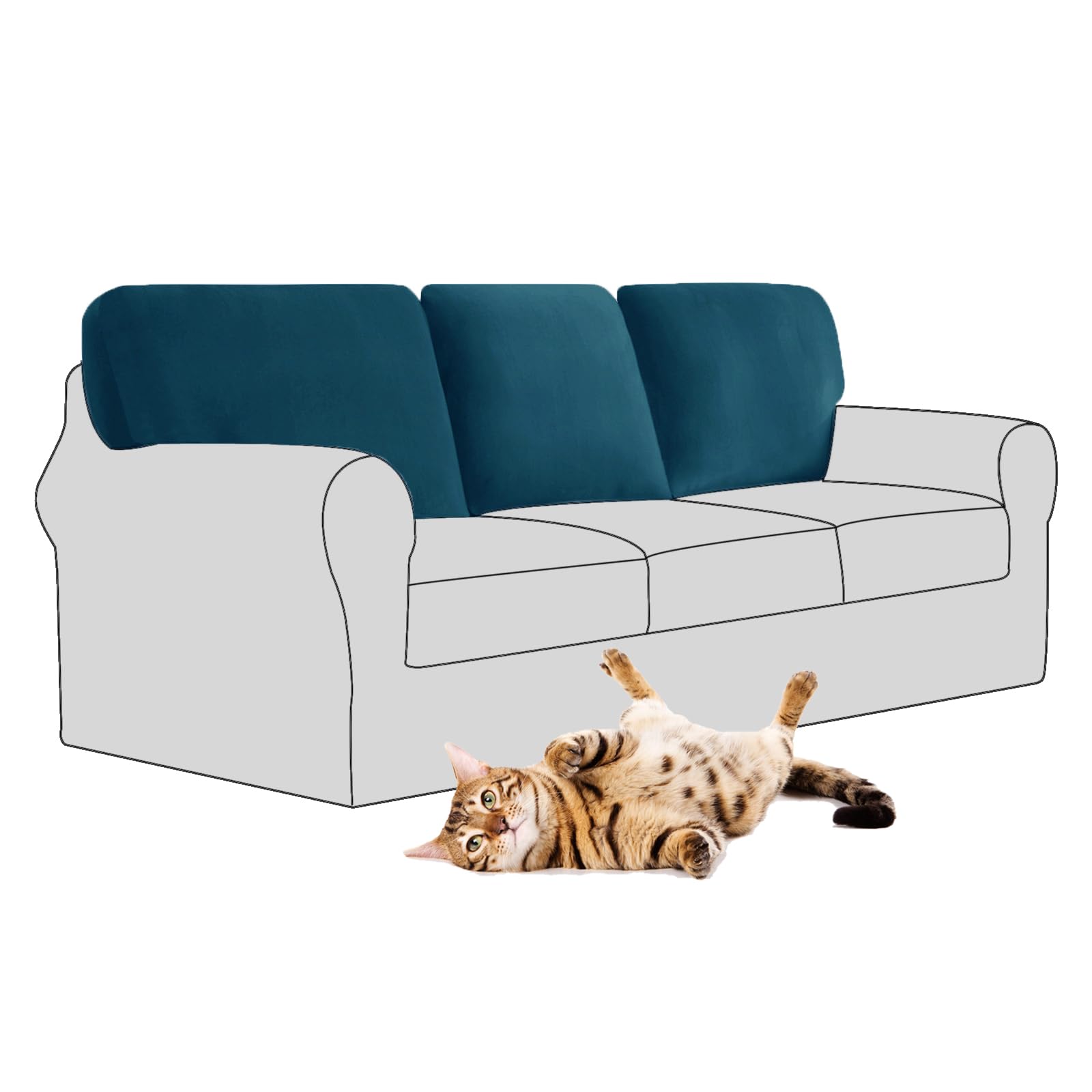 SYLC Stretch Velvet Sofa Backrest Cover, Back Cushion Covers Non-Slip Sofa Cushion Slipcovers for Couch Chesterfield Caravan RV Dinette (Dark teal,3 pcs Rectangle L) โ image 1