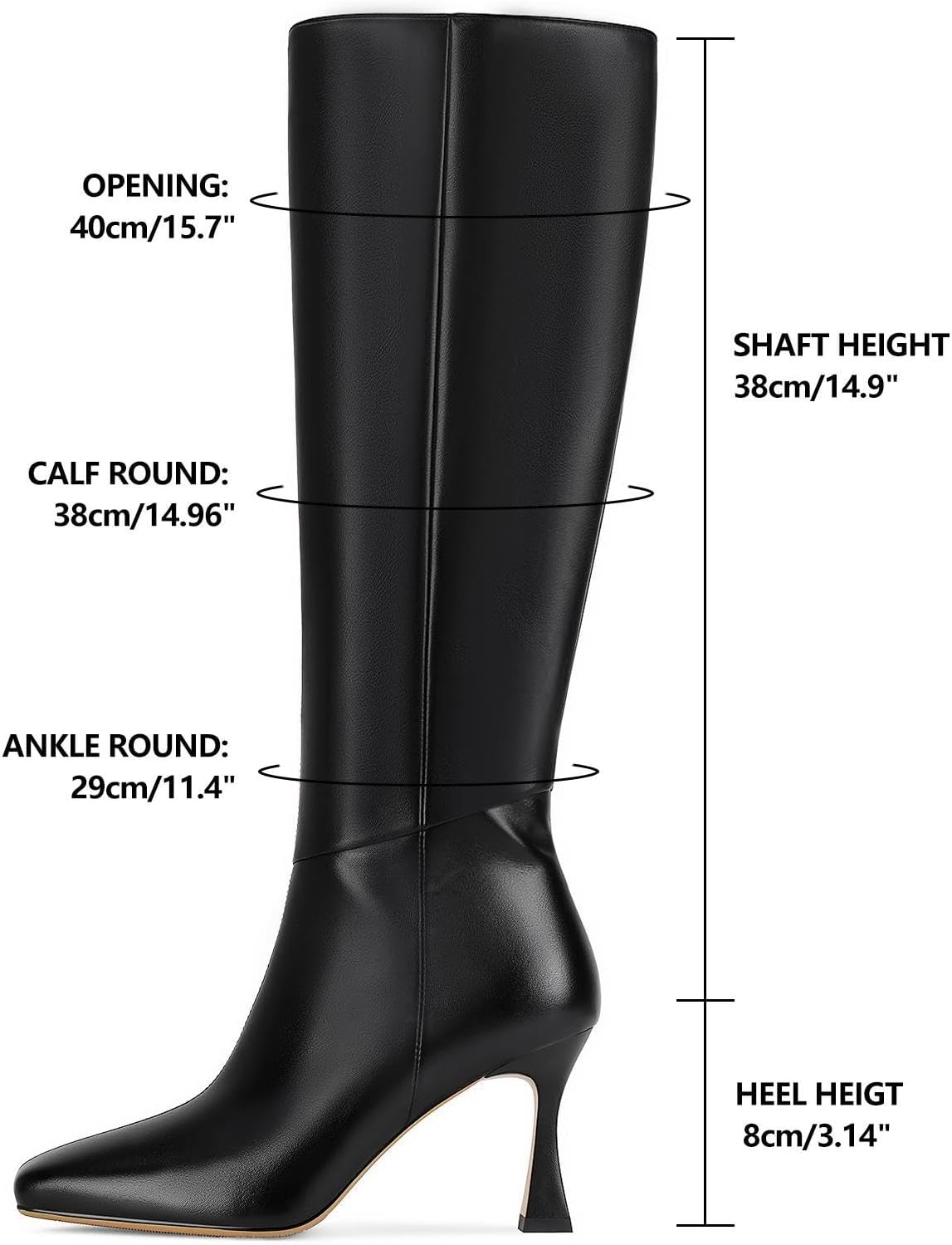 Dsevht Black Leather Knee High Boots for Women Stiletto Kitten Heeled Sexy Boots Square Toe and Side Zipper Design Fashion Dress Boots - Image 5
