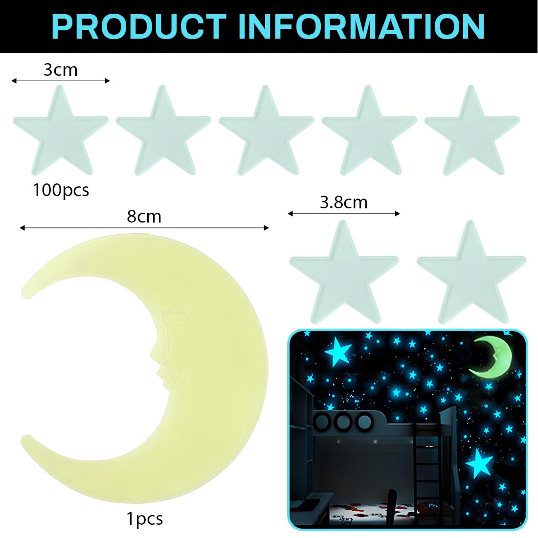 Estrellas Fosforescentes 3D 103 Piezas Para Techo, Decoración Luminosa Para Niños