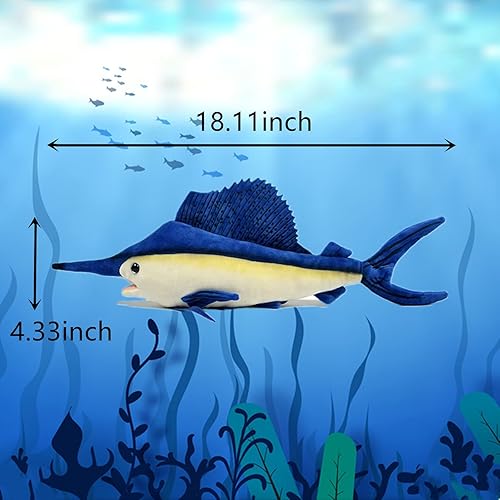 Miniatura 6 de Tiny Heart Animales de peluche de pez espada de simulación, pez vela Marlin, juguete de regalo realista para niños, 18 pulgadas de largo