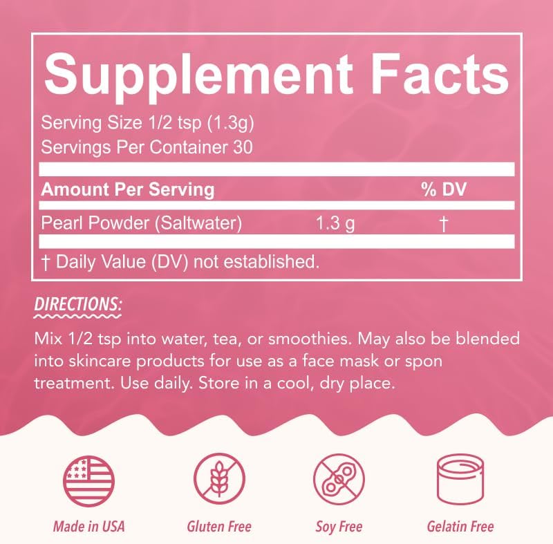 Miniatura 7 de Akasha Superfoods Polvo de Perla, Apoya la Producción de Colágeno, Mezcla en Bebidas, Batidos o Cuidado de la Piel, Fuente de Calcio, Aminoácidos y
