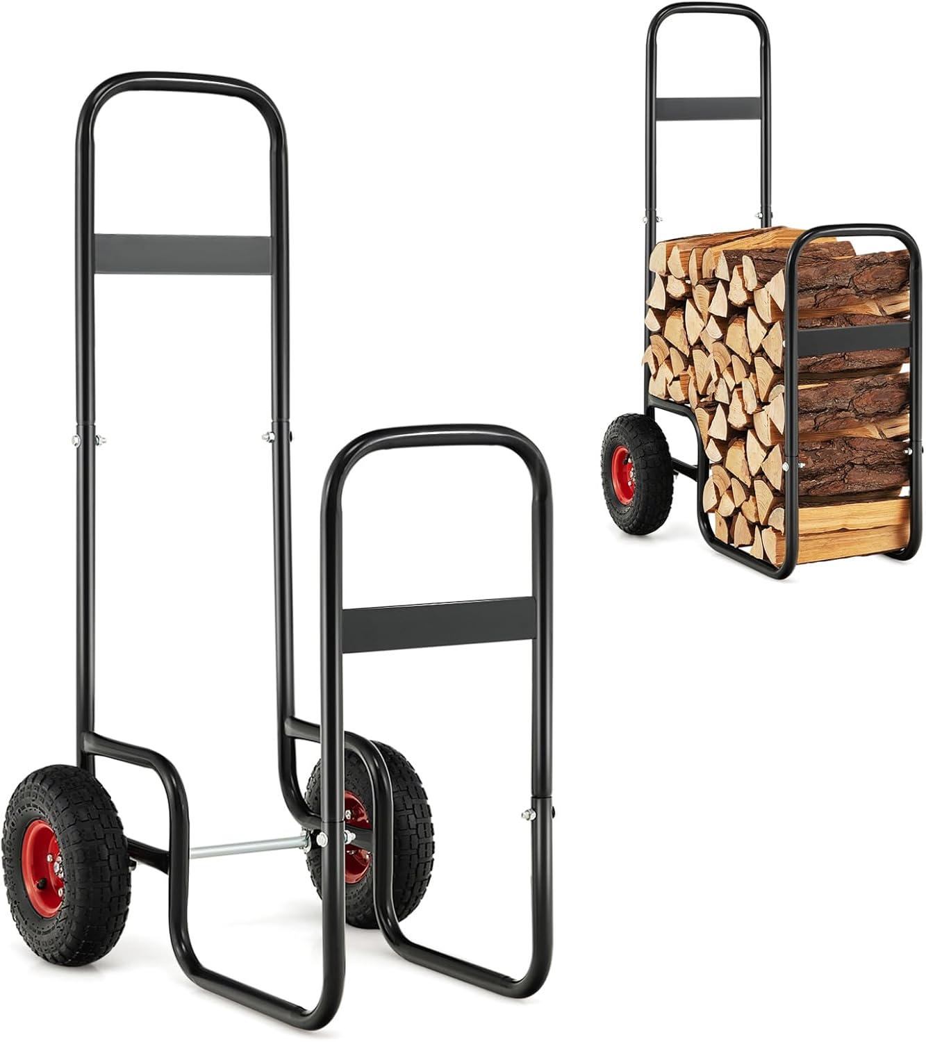 IRONMAX Firewood Log Cart, Heavy Duty Wood Carrier w/ 10.5’’ Large All-terrain Wheels, Outdoor/Indoor Fire Wood Rack Storage Mover Rolling Dolly Hauler for Fire Pit Patio Garden