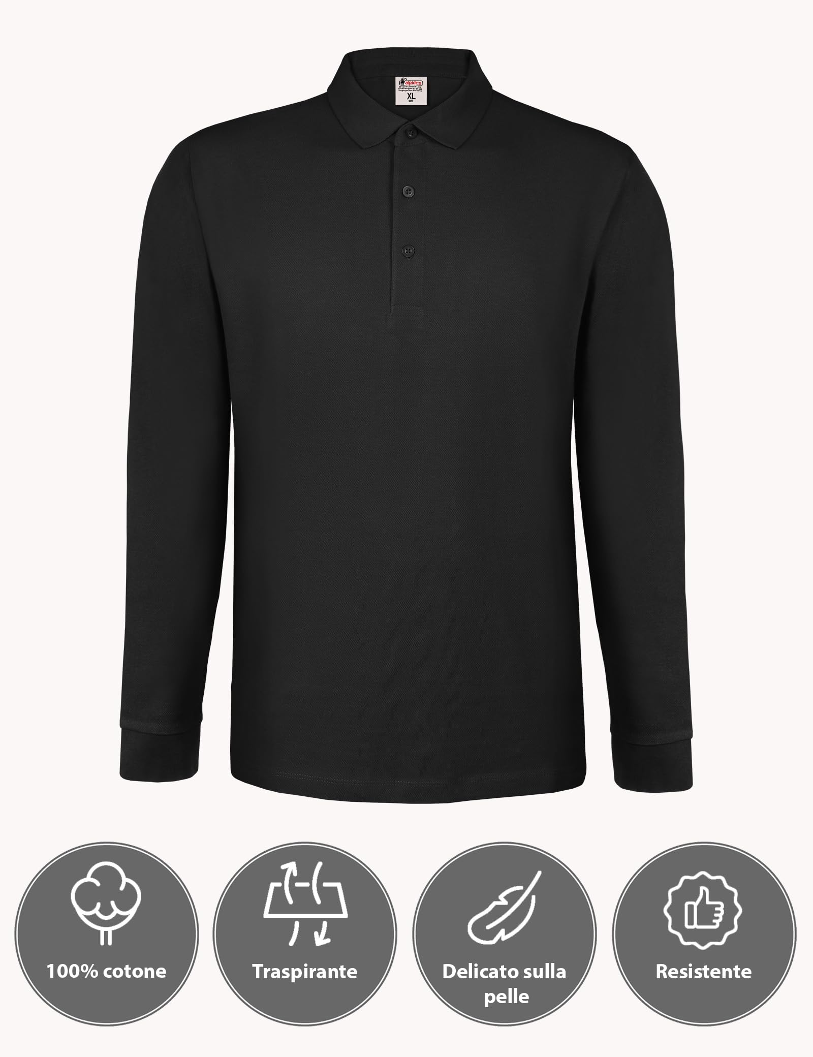 ALPIDEX Set da 2 Polo Uomo Manica Lunga 100% Cotone Maglietta Classico Casual Tinta Unita S M L XL XXL 3XL 4XL 5XL