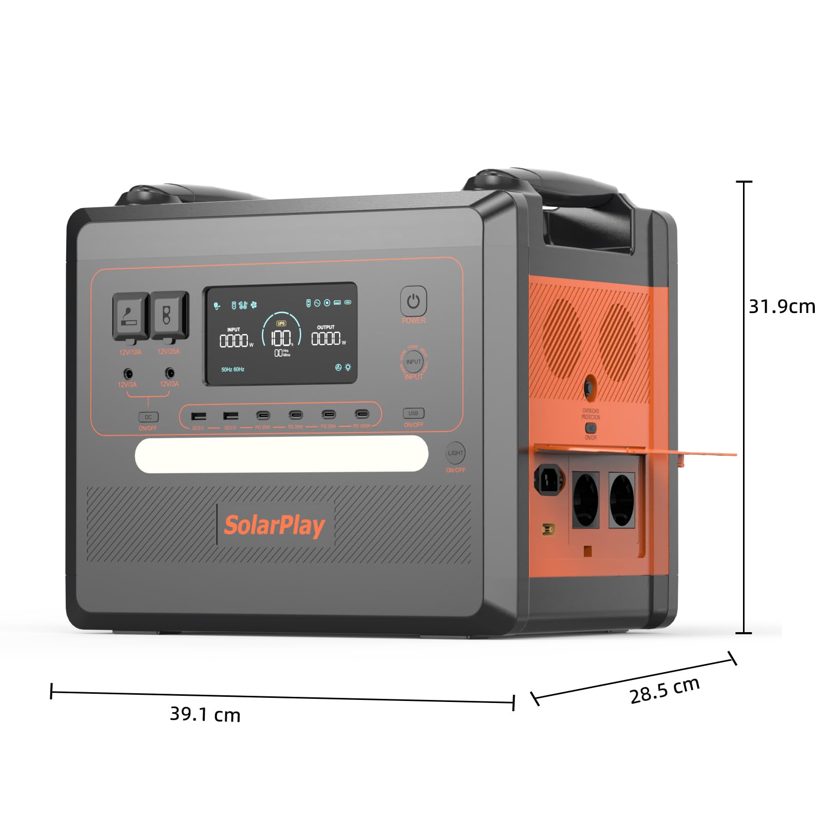 Solarplay Q2402M Centrale Elettrica Portatile 2304 Wh con Batteria LiFePO4, Generatore d'Emergenza 2500 W + Ricarica Solare Rapida, per Campeggio/Backup Casa/Alimentazione Outdoor