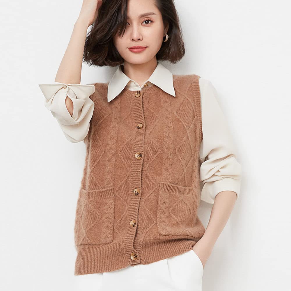 Gilet Sans Manches Femme En Laine Jacquard Losange Marron