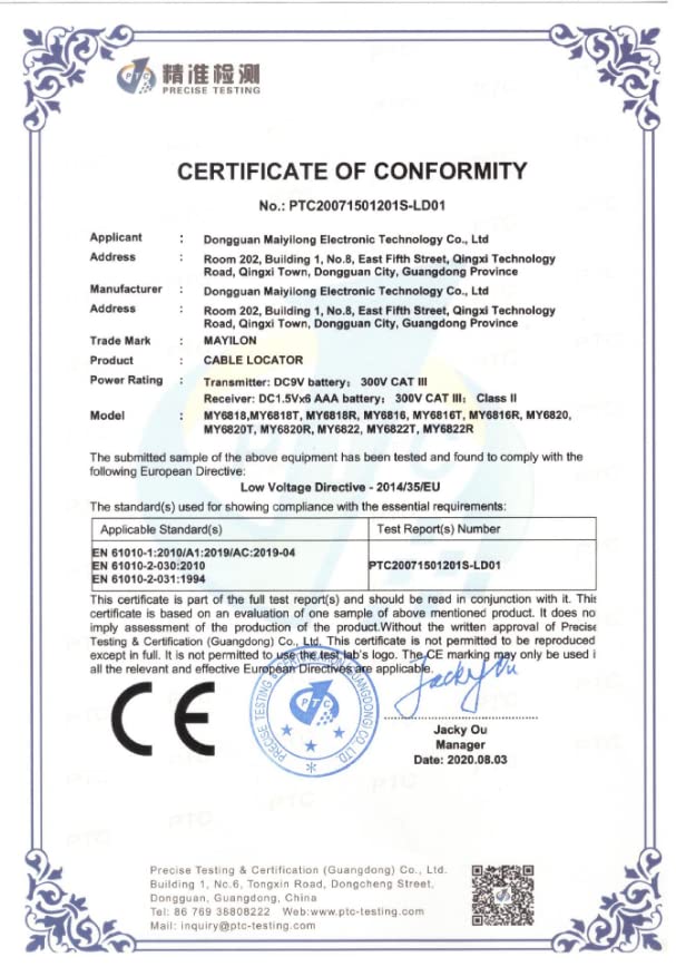 Cercatore di Cavi MS6818 36V-400 V AC/DC Rilevatore Cavo Filo Sotterraneo Metal Tube Detector Tester Line Tracker Localizzatore di Cavi Cable Finder Rilevatore Tubi E Cavi Elettrici