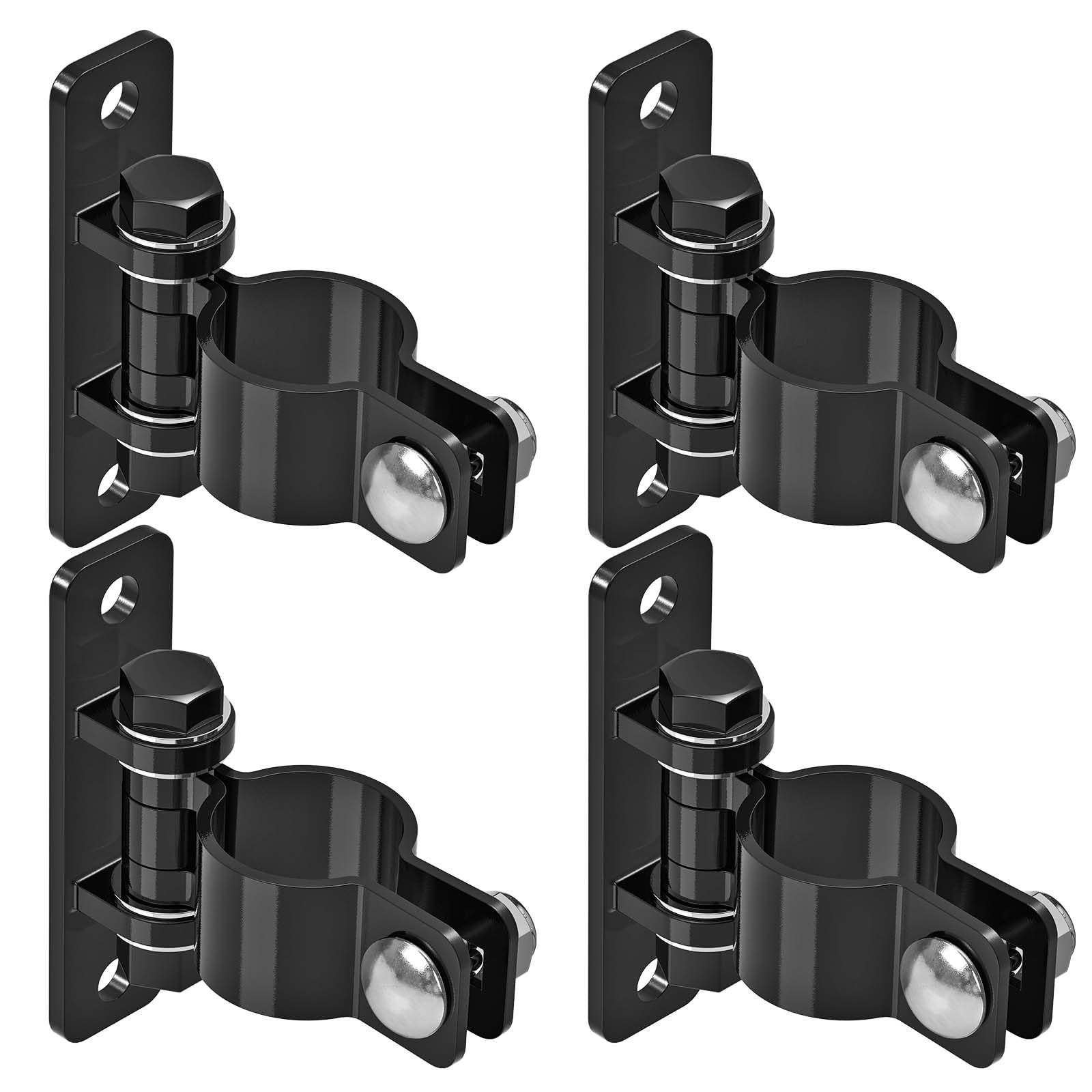 Insaga Gate Hinges Heavy Duty Carbon Steel Chain Link Fence Parts Electroplated Finish, Removable Bolts for Wall Mount, Fits 1-7/8'' Outer Diameter Pipes/Posts for Farm, Fence Gate (4Pack, Black)