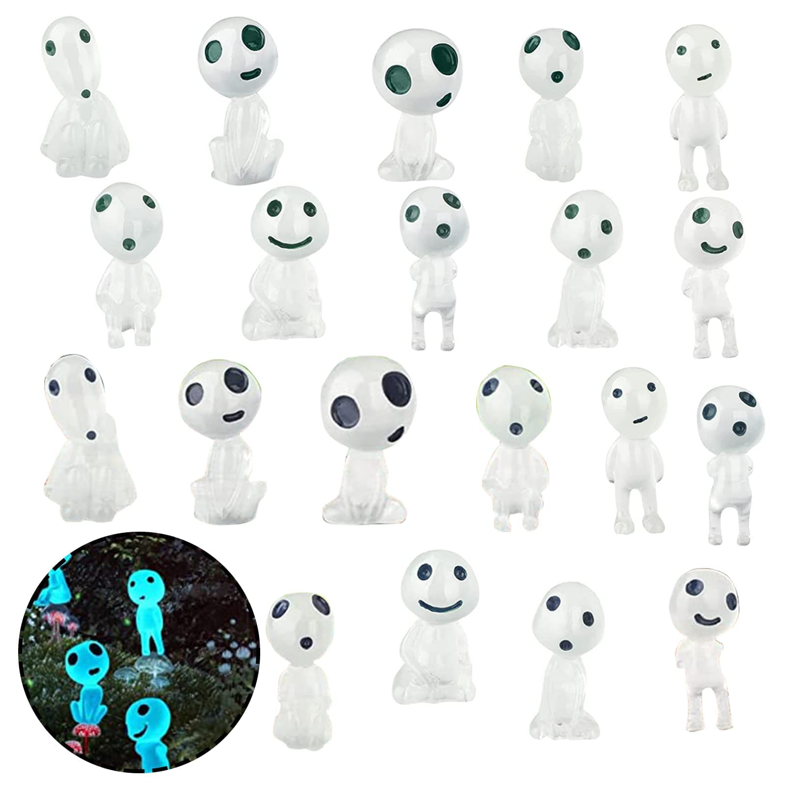 20PCS Luminous Tree Elves Figures, Alien Figure for Garden Ornaments Outdoor Miniature Fairy Garden Decor, Glow in the Dark Spirits for Micro Landscape, Succulents, and Pot Decor (Blue & Green)