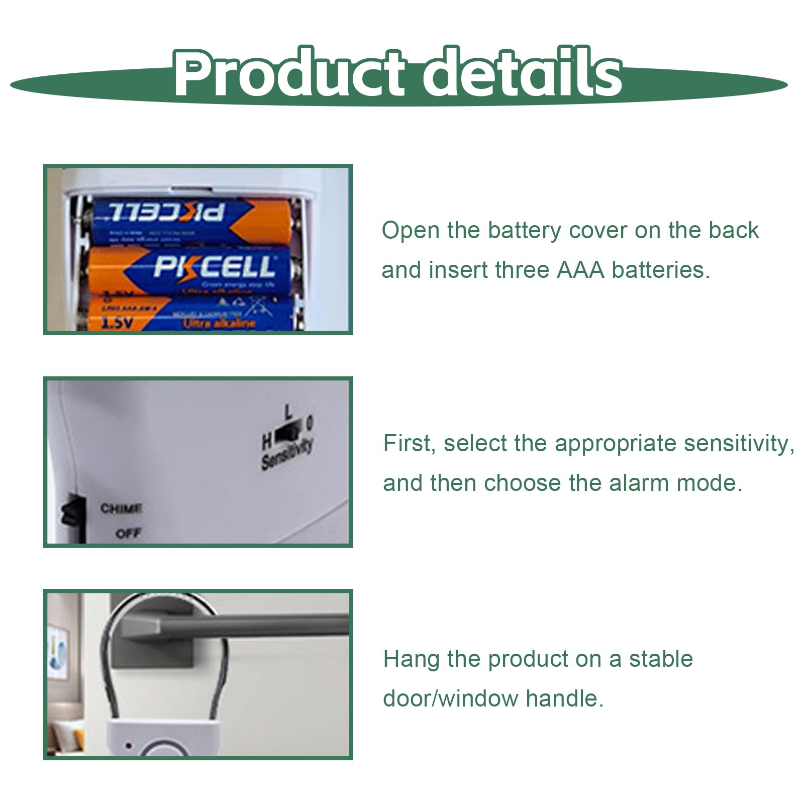 2 piezas de alarma de manija de puerta, alarma antirrobo inalámbrica de 120 dB, sensor táctil y de vibración para puerta y ventana, alerta de seguridad para casa, hotel de viaje, autocaravana, color