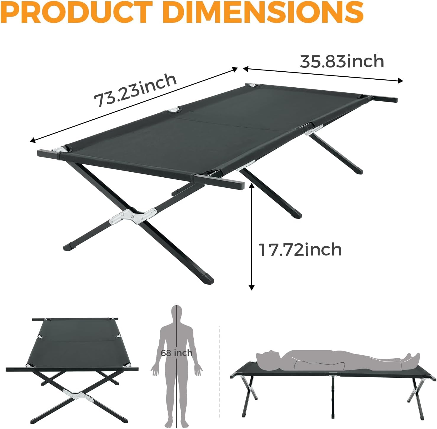 OLIXIS Camping Cot - Sleeping Folding Cots for Adults,Foldable Army Bed for Camping, Backyard, Traveling Guest Bed 73x35.8x17.7, 300 LBS Capacity