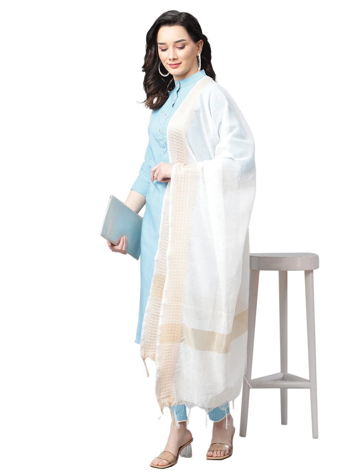 Dhruvi Trendz Women Cotton Blend Fancy Kurta Set Regular Fit Printed (Dt-K2621&P87&D35_Turquoise_S)