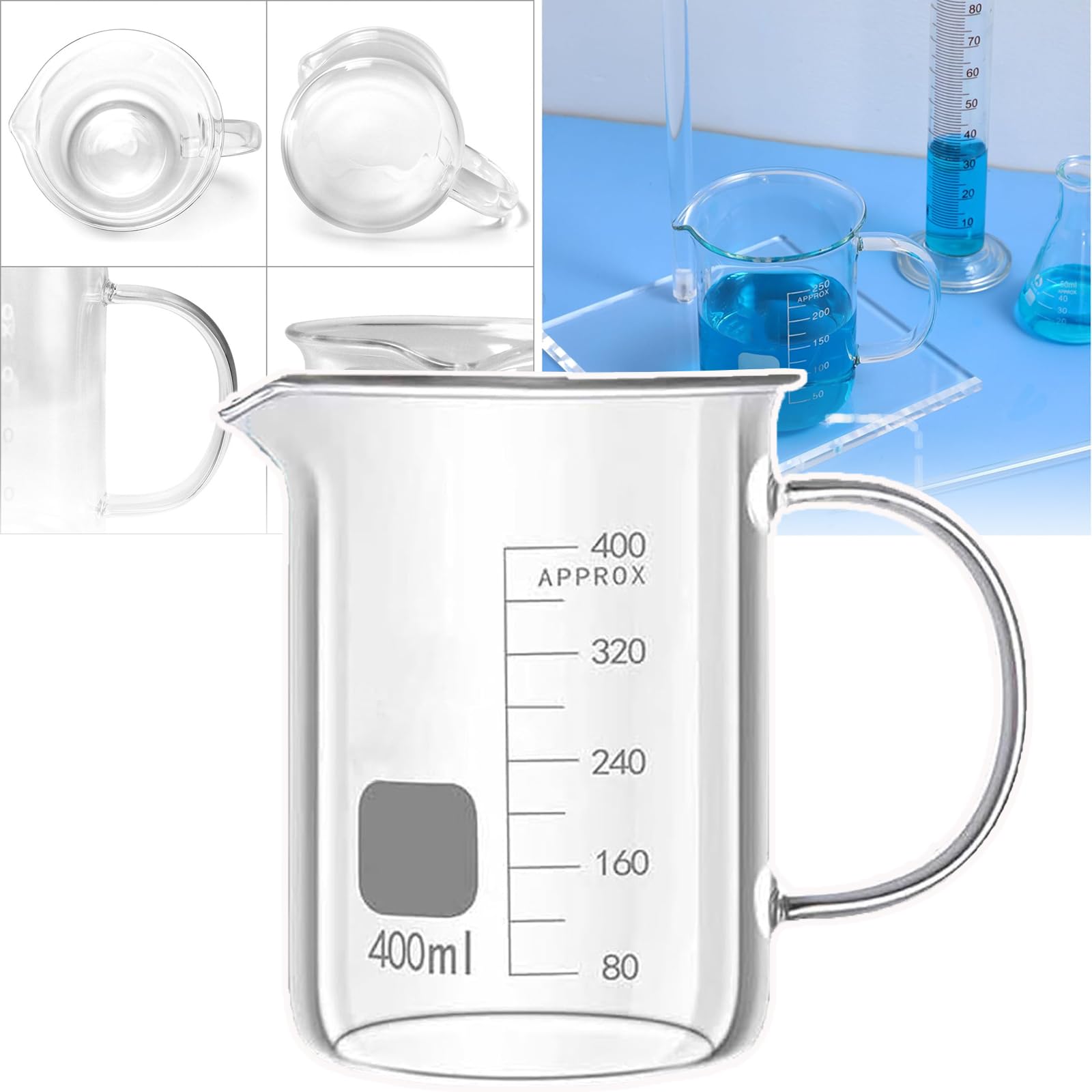 Vaso Medidor Graduado De Vidrio, Cristalería (50~2000 Ml), Escala Precisa/Clara, con Puerto De Desvío De Descarga + Mango, para Fines Clínicos/panadería/educativos,2000ml