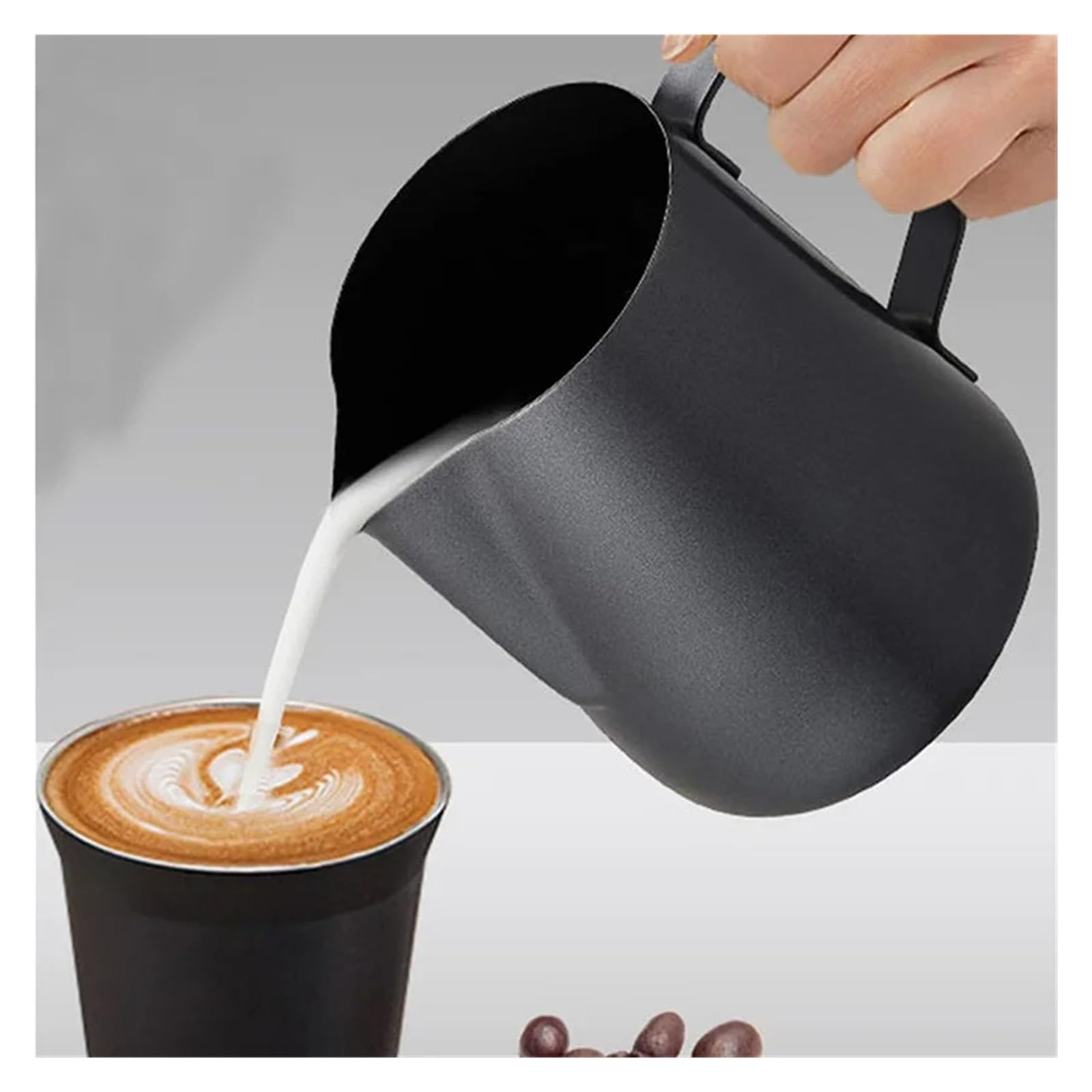 Jarra medidora de acero inoxidable compatible con leche, café, 350/600 ml, espumador de leche, accesorios for jarra.(600ML black)