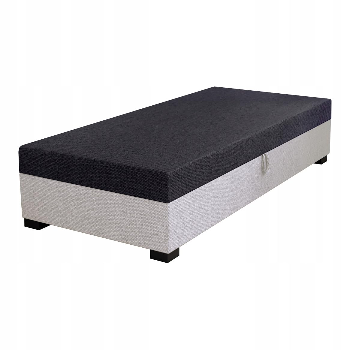 Boxspringbett Iwo 90x195x38 cm mit Schaumstoff Matratze, Bett mit Matratze, Polsterbett mit Bettkasten, Gepolstertes Einzel Bett, Schlafsofa - Schwarzweiß