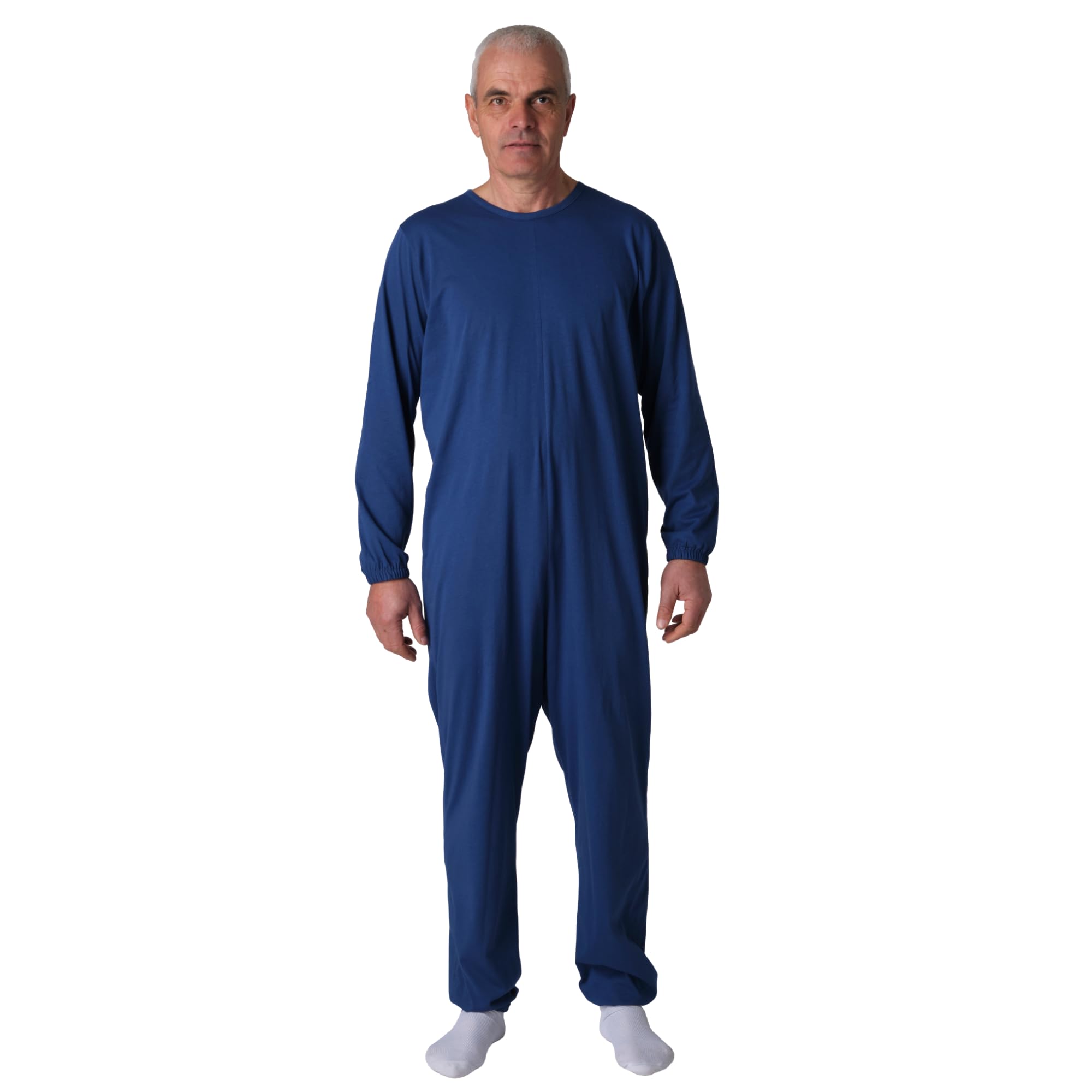 FERRUCCI COMFORT Pyjama sanitaire col rond avec fermeture éclair arrière pour personnes âgées, Alzheimer, Démence - 9015/1-100% Coton - Manches Longues Pantalon Long