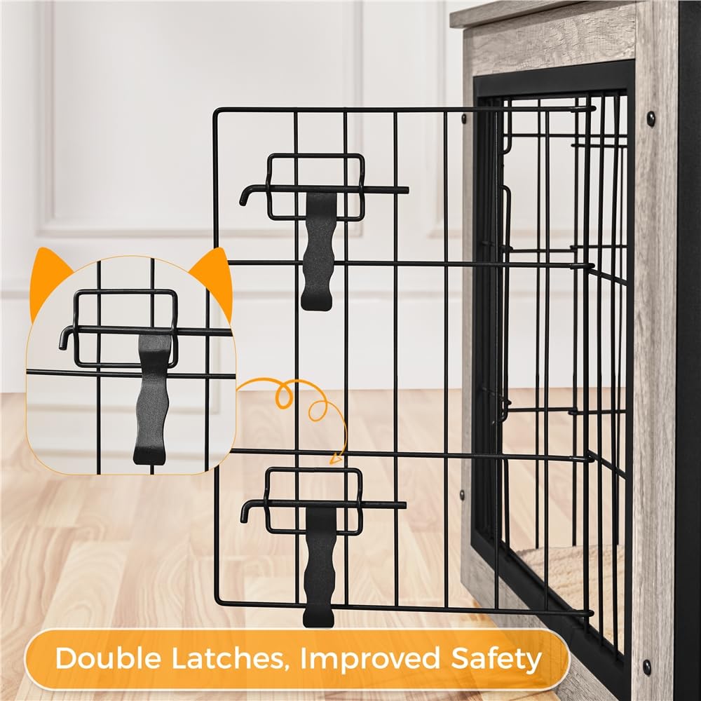 Yaheetech Gabbia per Cani Kennel Tavolino Armadietto con Doppie Porte Gatti a Rete in Legno da Interno 69 × 51 × 61 cm Grigio