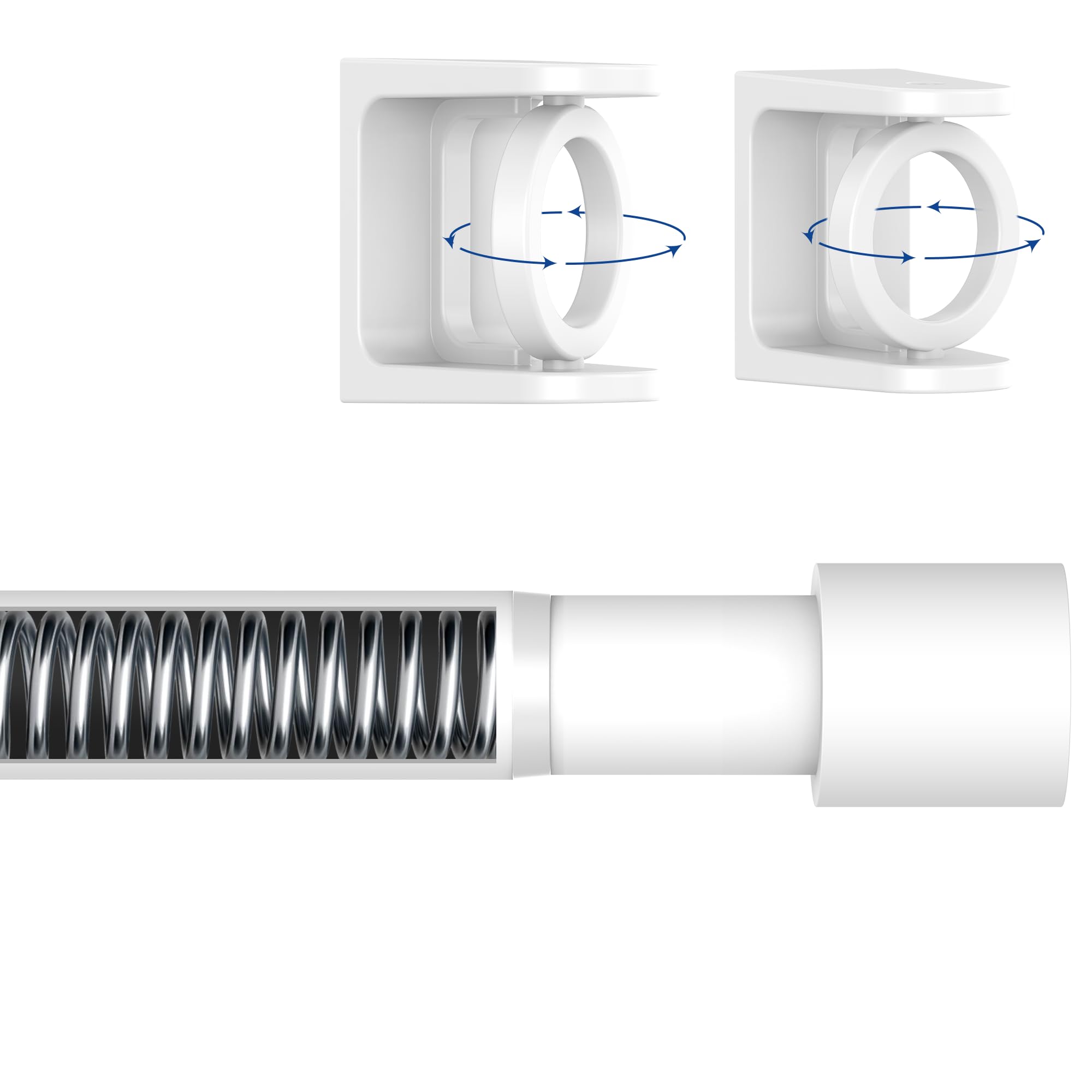 Tension Rod for Curtains 45β92cm (18β36 Inch), Shower Curtain Rod White Spring Loaded No Drill Adjustable Extendable Curtain Pole, Shower Curtain Rod for Bathroom, Windows, Kitchen, Doorway, Closet