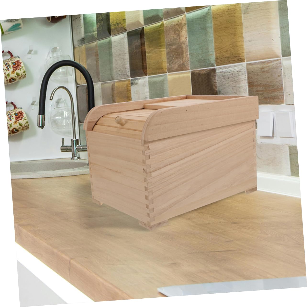 ABOOFAN Contenedor de Arroz de Madera Sellado Caja de Almacenamiento para Contenedor de Alimentos para Cocina Función Práctica para Organizar 1