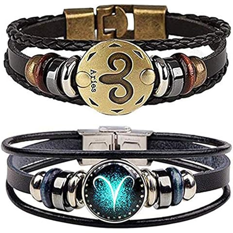 NIGHTCRUZ Constellation Braided Rope Bracelet - Punk Alloy Leather Bracelet - Hand Woven Braided Rope Punk Chain Cuff 2 PCS