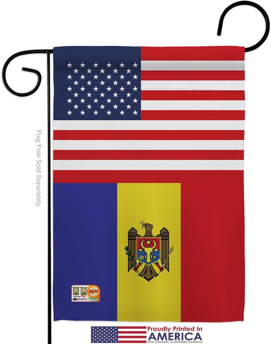 Moldova US Friendship Garden Flag Set Wall Holder Regional USA American Alliance World Country Particular Area Small Decorative Gift Yard House Banner Made In 13 X 18.5