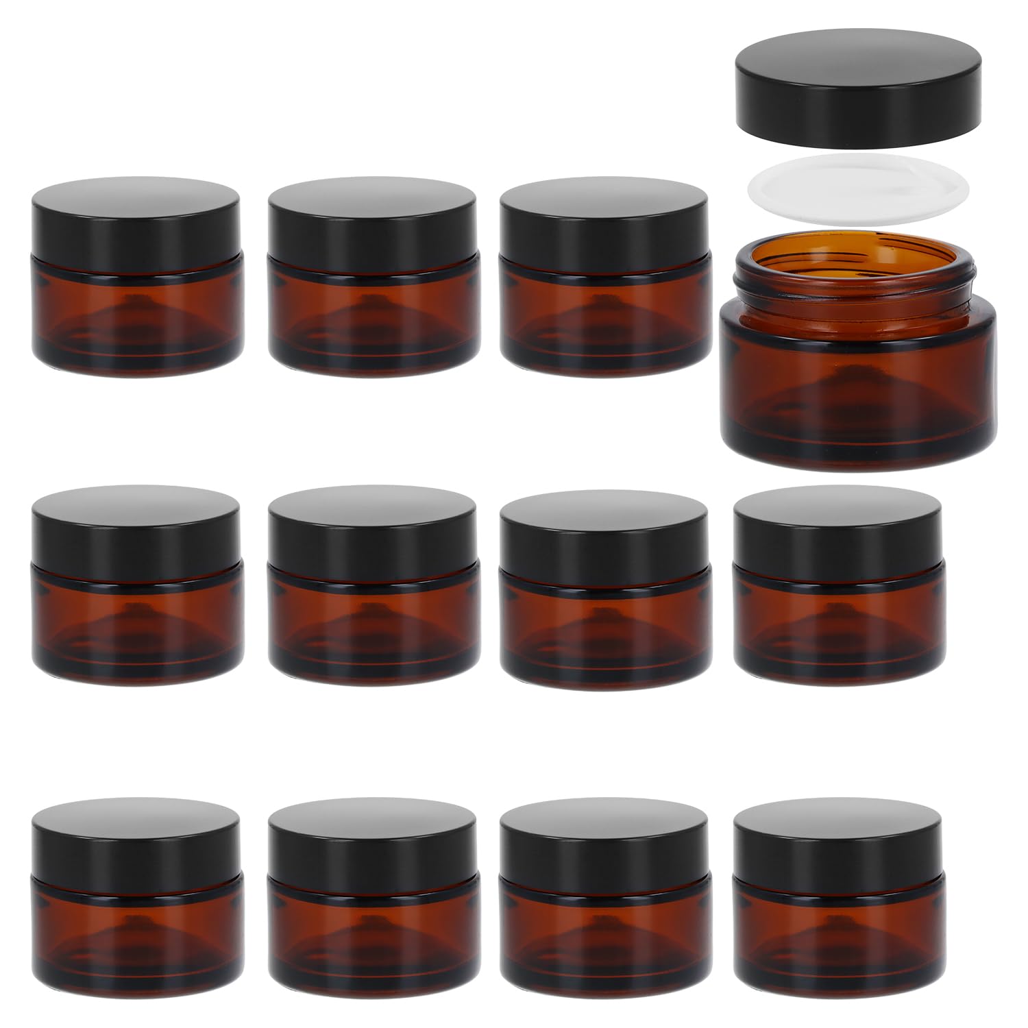 QWORK® 12 Pack 1 oz 30ml Amber Glass Jars with Black Lids, UV Protective Multipurpose Containers, for Homemade Creams Lotions