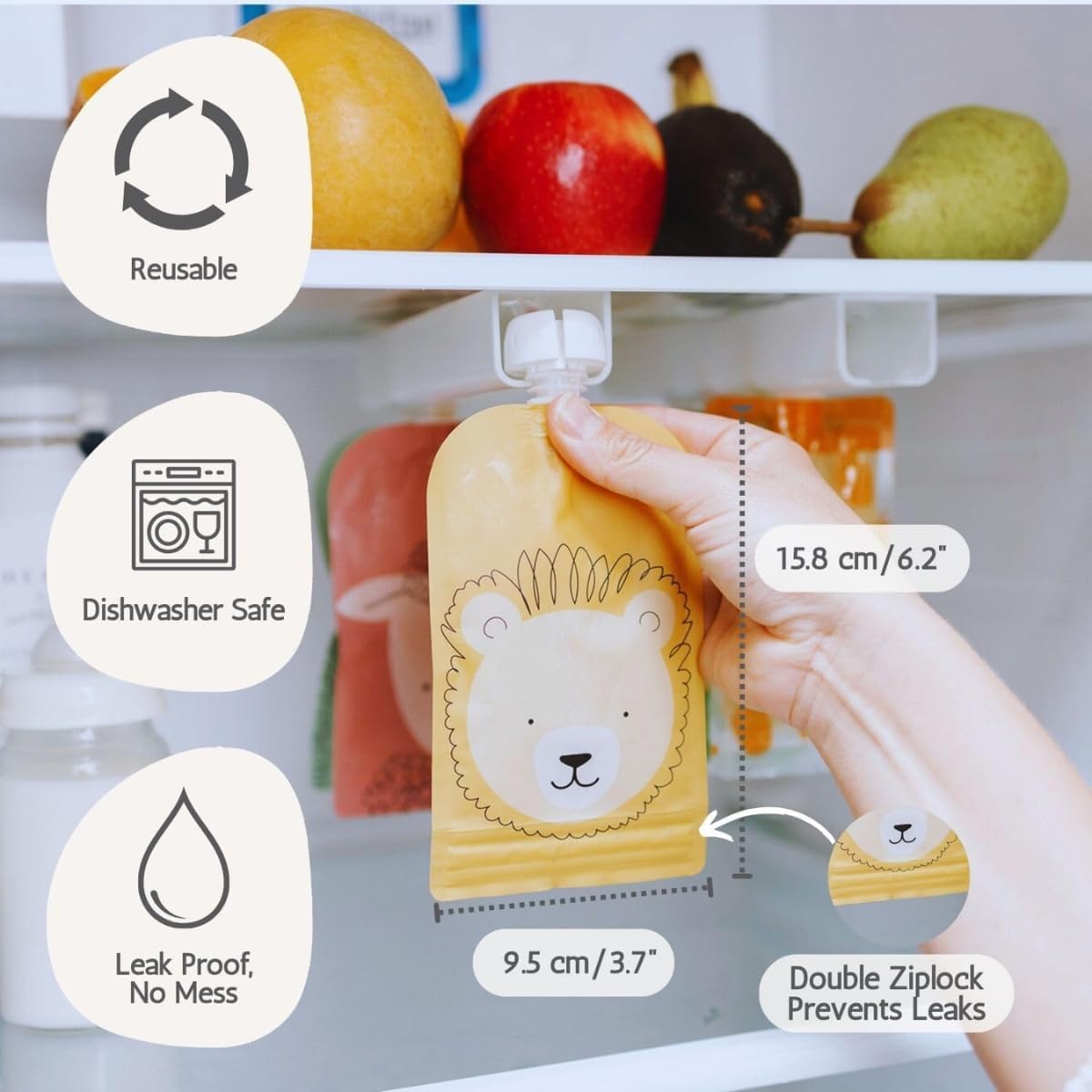 Cherub Baby Refillable Food Pouches 5 Pack 150ml Leakproof