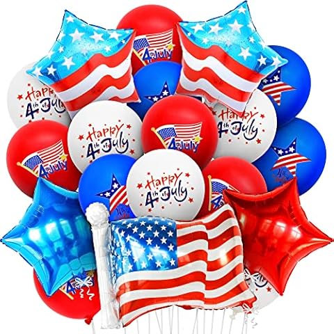 4th of July Balloons Decorations - Pack of 26 | American Flag Balloons 26 Inch, 4th Of July Party Decorations | USA Balloons, 4th of July Decorations | 4th Of July Foil Balloons, Patriotic Balloons Cover