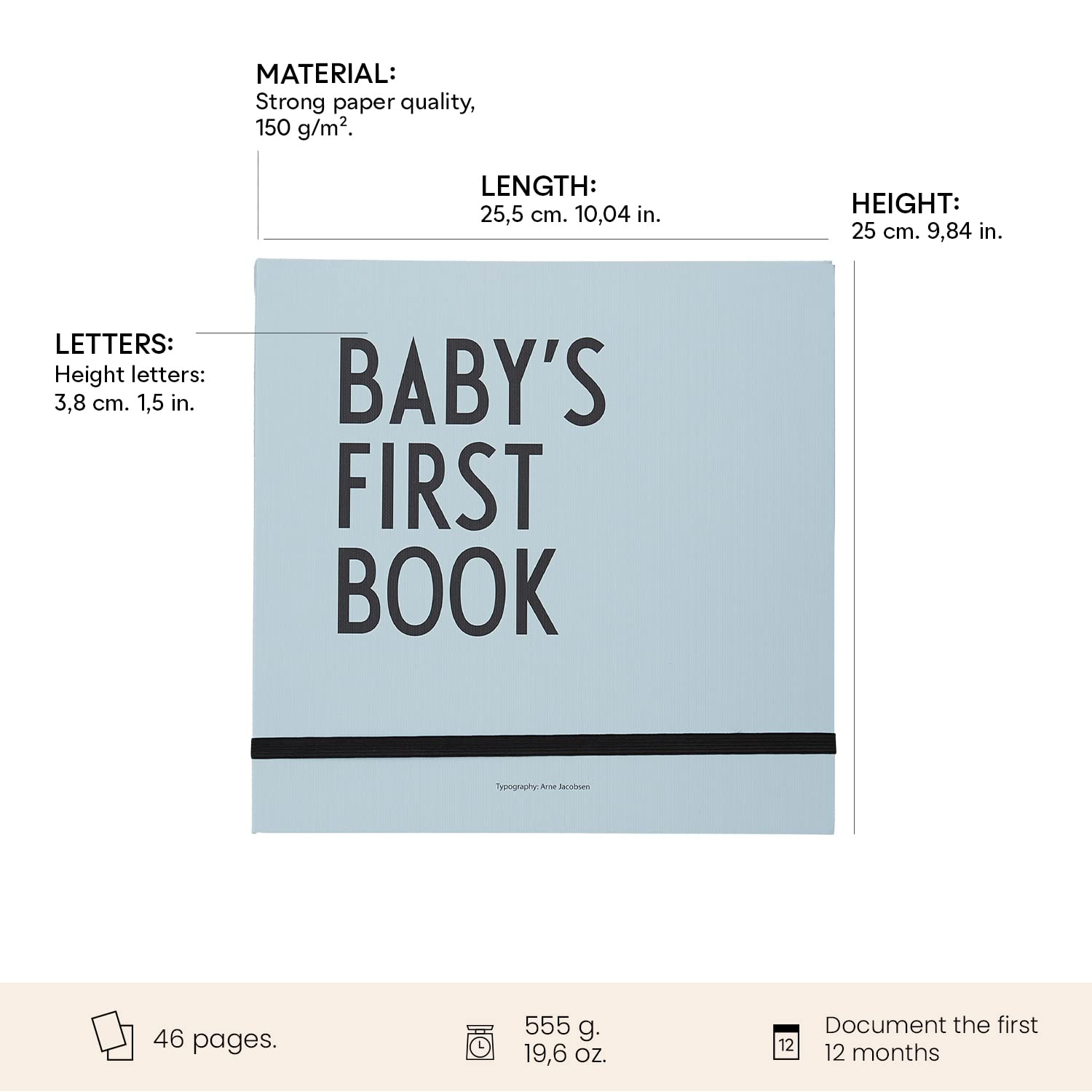 Design Letters Baby's First Book | Livre d'activités avec cartes Milestone et enveloppes pour bébé | Livre enfant Livre papier sans bois | Carnet de voyage Cadeau pour baby shower Photo Album 25x25 cm