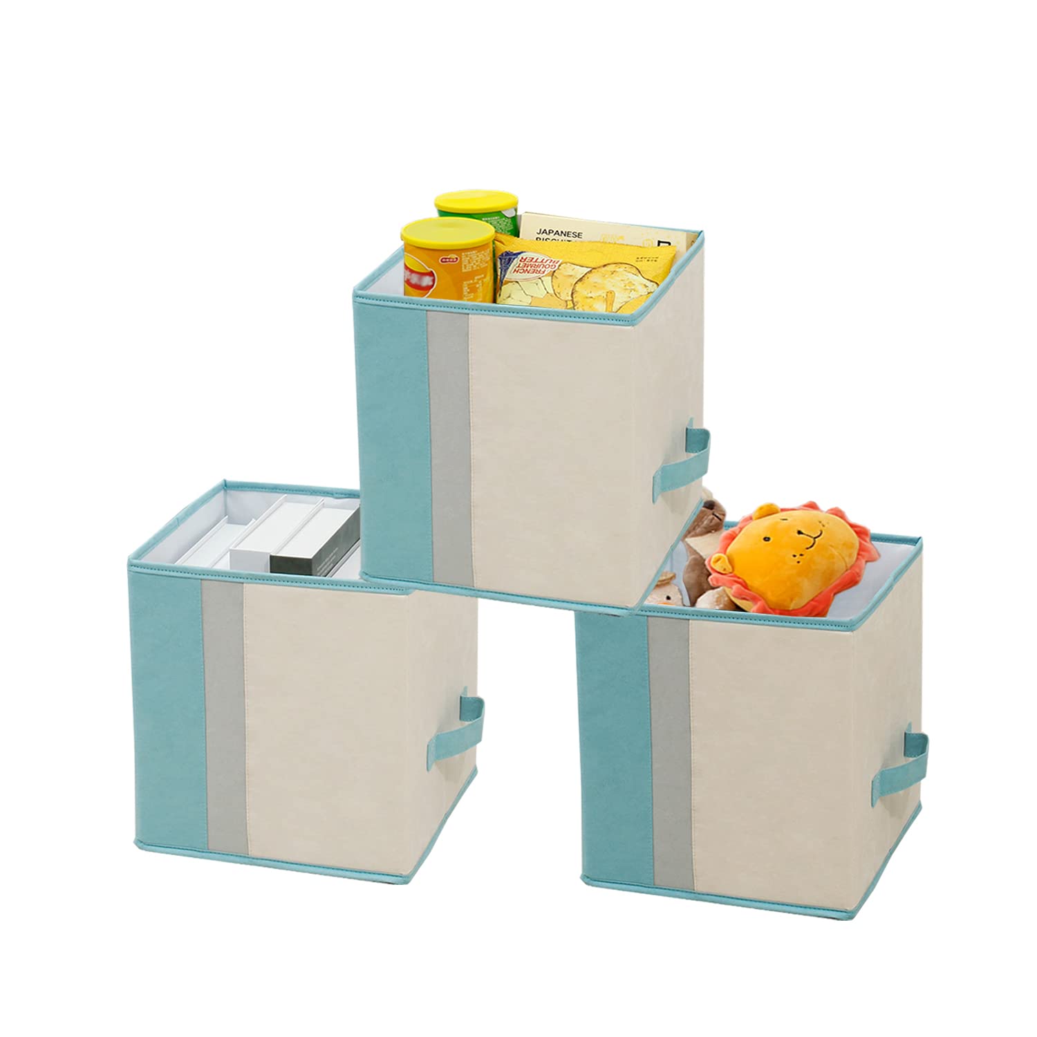 Biliyer Collapsible Storage Cubes Foldable Suede Material Organizer Bins, Set of 3 Closet Organizers Rectangular Storage box with Double Handles for Nursery Toy Books Home Office