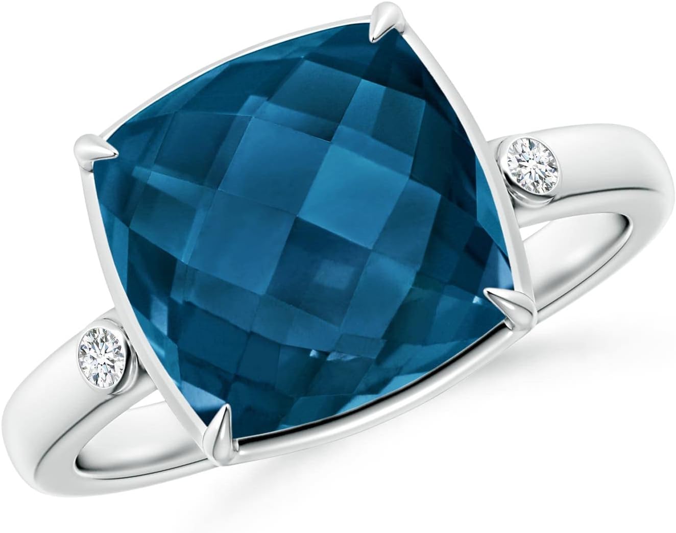 Angara Natural London Blue Topaz Solitaire Ring for Women in 14K White Gold Size-8 (Grade-AAAA | Size-10mm) | December Birthstone Jewelry Gift for Women | Birthday | Wedding | Anniversary | Engagement