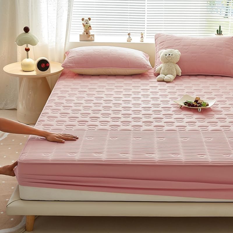Protector de colchón Impermeable, Funda Ajustable para colchón con Bolsillo Profundo de hasta 28 cm, Funda de Cama silenciosa Lavable a máquina (Rosa, 90 x 200 cm).