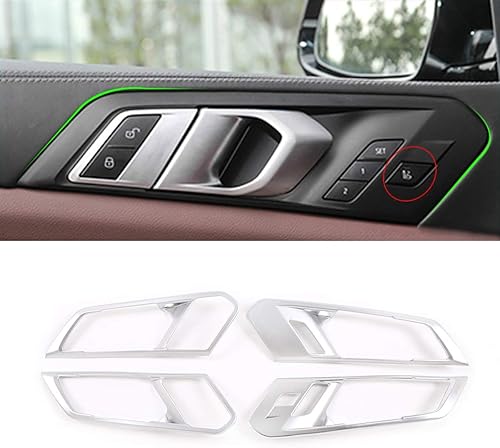 Miniatura 7 de CHEYA Cubierta de marco de plástico ABS para puerta interior de automóvil, accesorios de 4 piezas para BMW X5 G05 2019 (fibra de carbono, sin botón