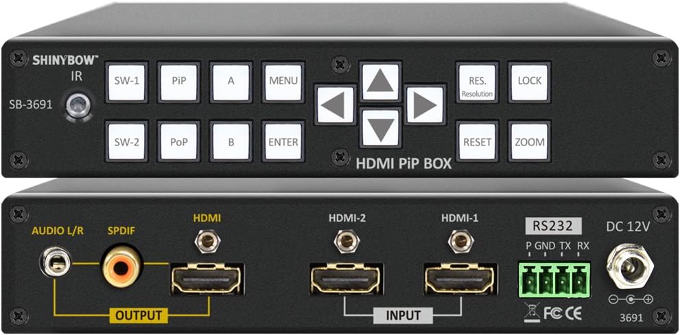 Shinybow 2x1 (2:1) HDMI with Digital/Analog Audio PIP/POP Video Selector Switcher 1080p Scaler SB-3691 by ShinybowUSA