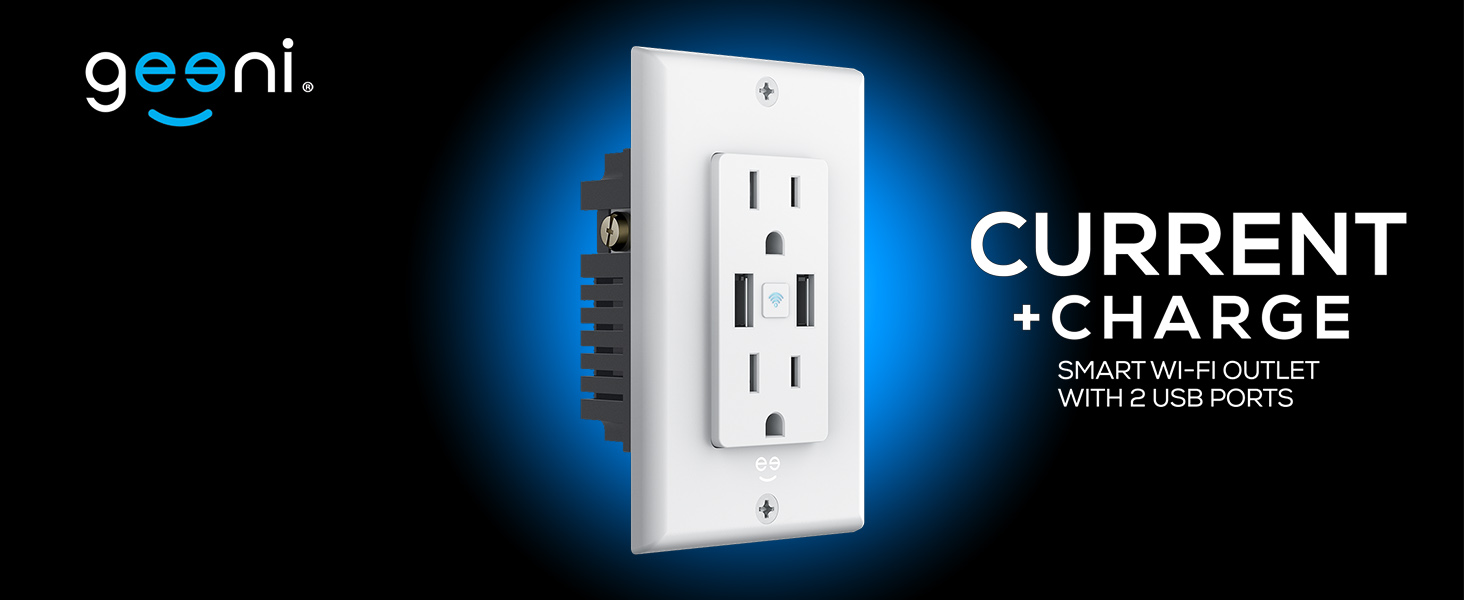 Image of Geeni 2-Port USB Speed Charger Wall Outlet: Dual USB & Power Outlets, Smart Charging Solution