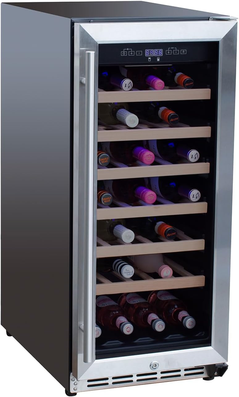 AMD Direct 15-Inch 3.2 Cu Ft Wine Cooler Refrigerator, Built-In Outdoor Rated Wine Fridge with Digital Temperature Control, Stainless Steel Glass Door for Residential Use