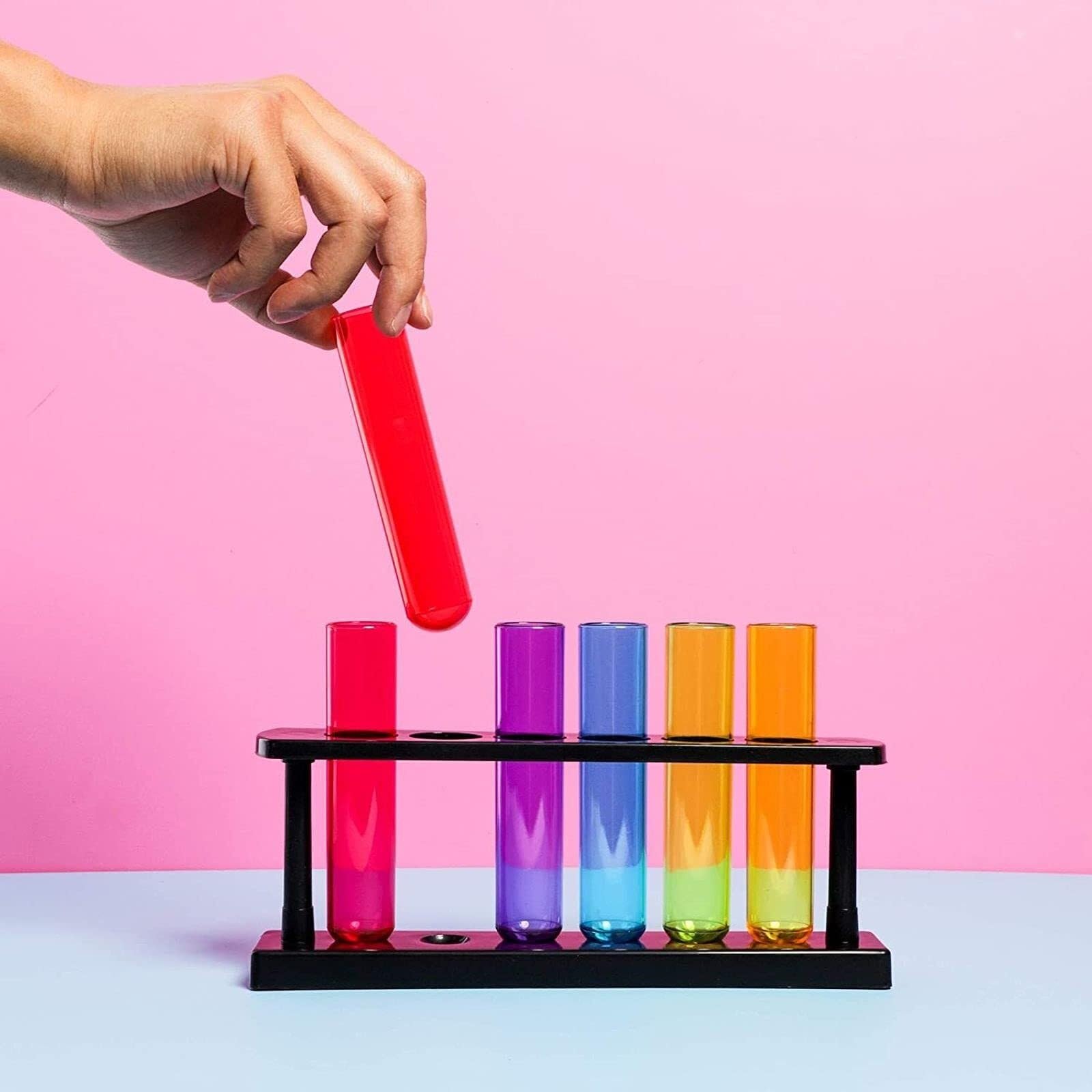 Reagenzglashalter Ständer 4er-Pack Reagenzgläser aus Kunststoff mit Gestell for Partys, Pflanzenvermehrung, Schnapsglashalter for die Wissenschaft Werkzeug Laborzubehör