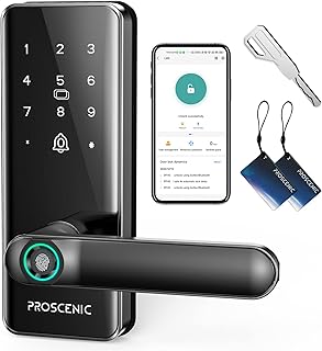 Smart Lock, Proscenic Keyless Entry Door Lock with Handle, Fingerprint Door Locks Support WiFi & Bluetooth, Touchscreen Electronic Door Locks with Keypads for Front Door, Bedroom, Home, Hotel, Airbnb