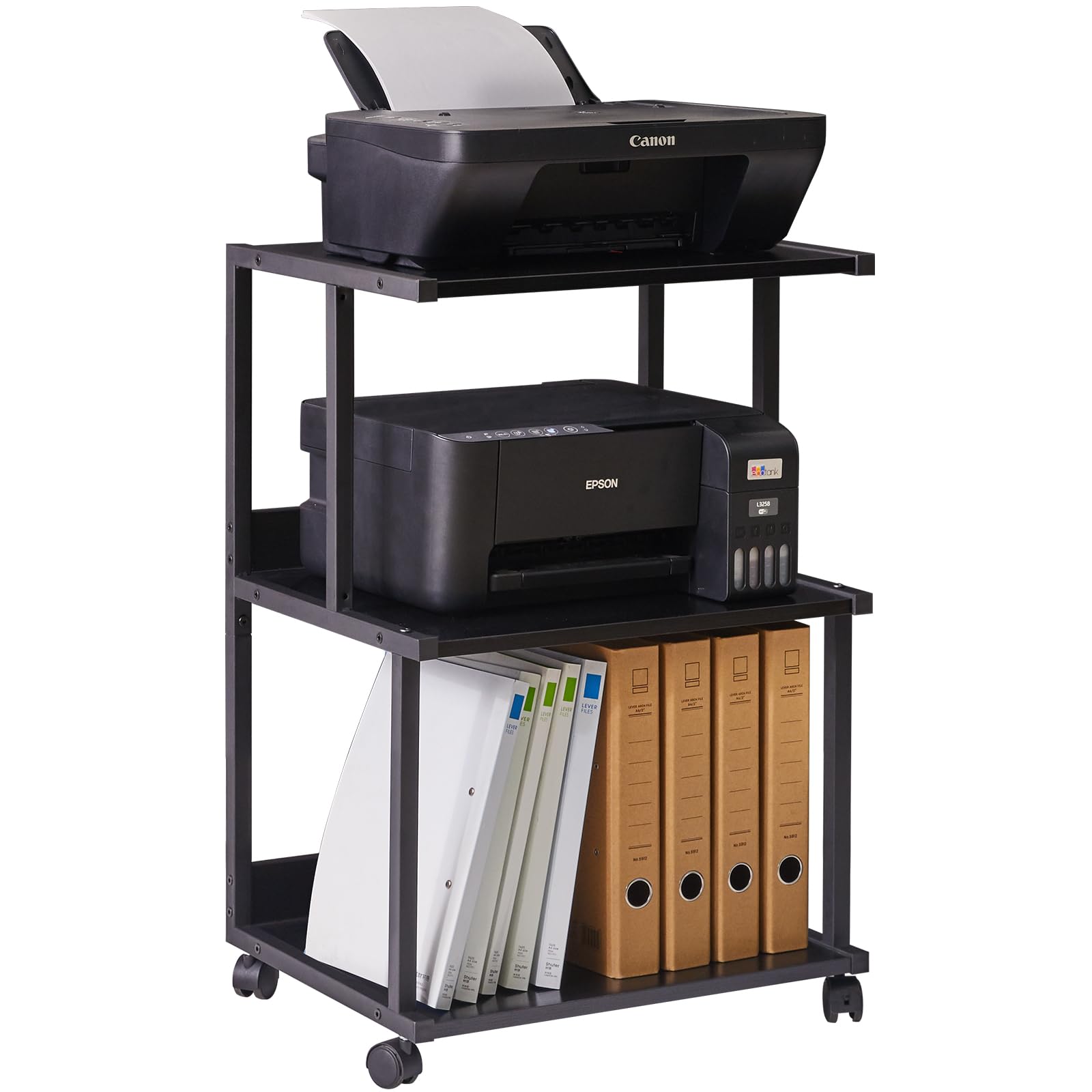 IBUYKE Soporte para Impresora con Estante de Almacenamiento, Mesa de Impresora de 3 Niveles con Ruedas, Carrito de Impresora para organización de Oficina en casa TPS001B