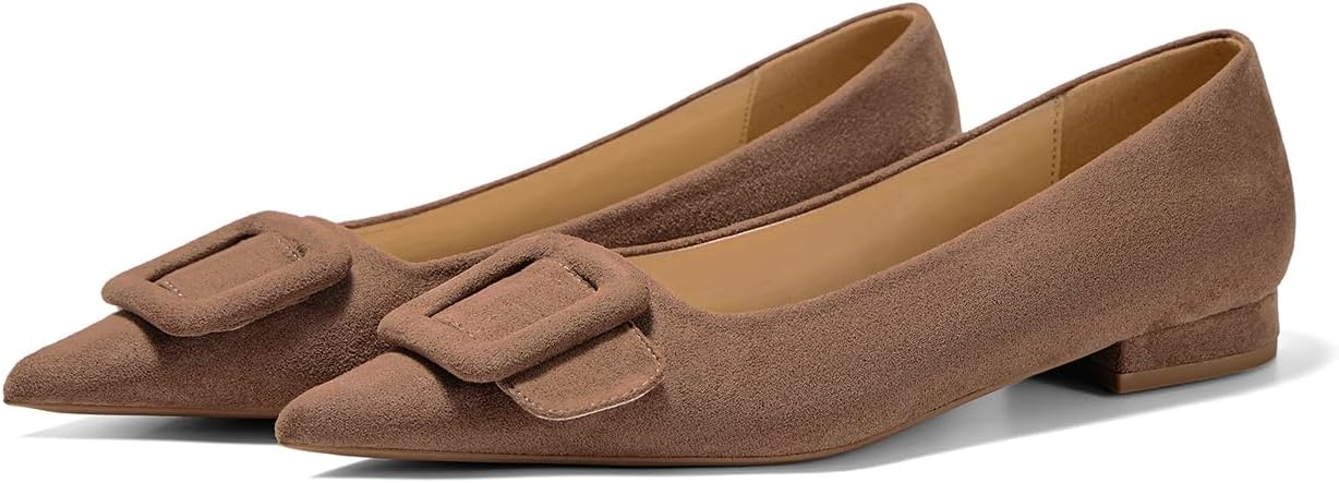 Women's Lambskin Insole Square Buckle Flats Slip on Flat Shoes | Classic Pointed Toe Flats Comfortable Lambskin Dress Shoes for Party Office Work and Daily Wear