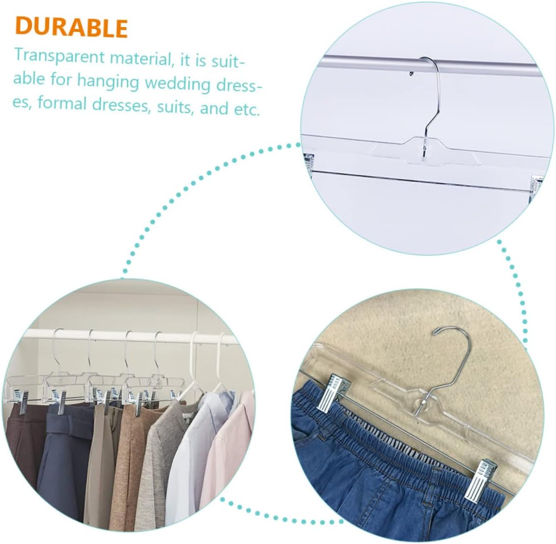 LABRIMP 10pcs Telescopic Trouser Rack Non Slip Pants Hangers Skirt Clips Portable Garment Rack for Wedding Dresses Formal Dresses Suits