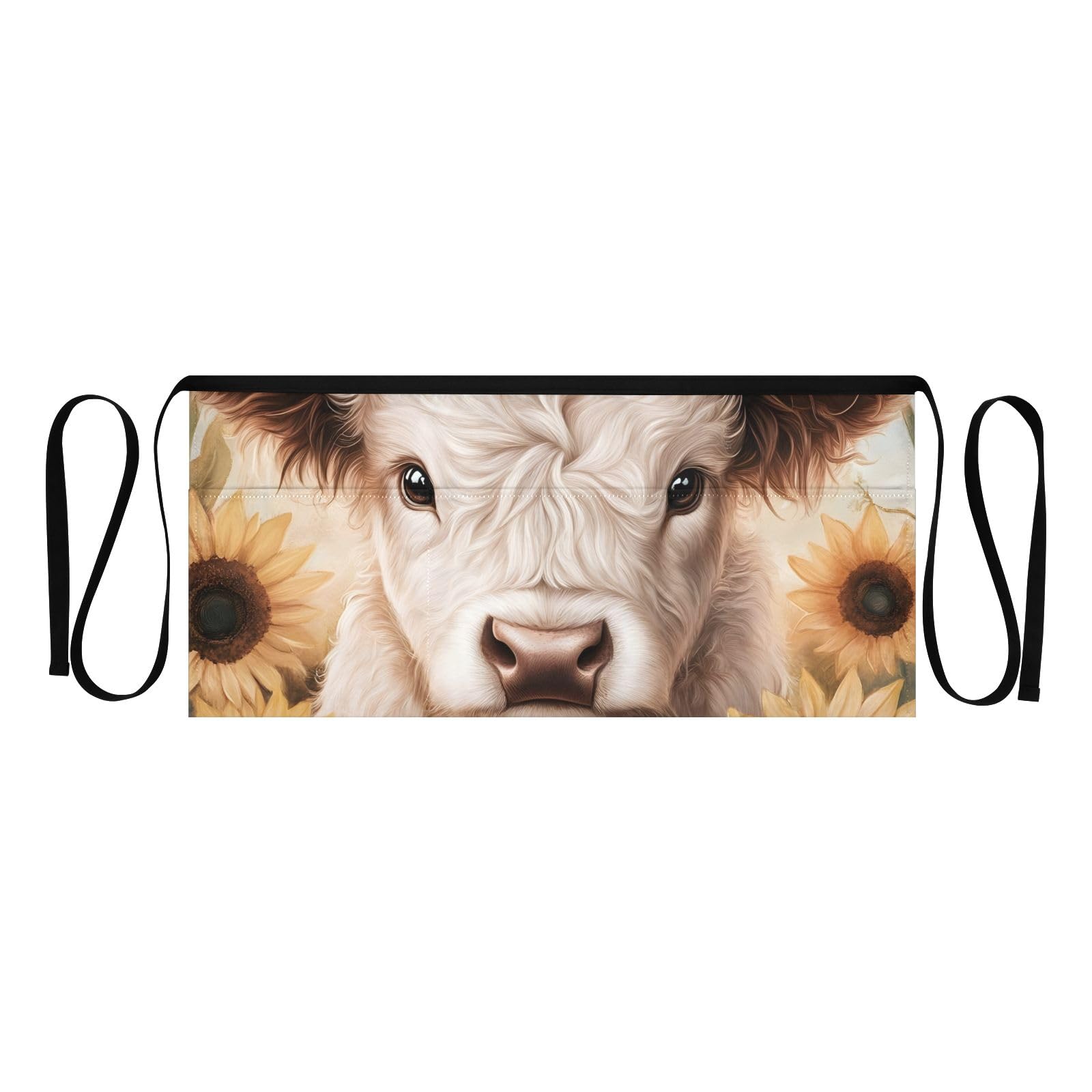ODAWA Cute Highland Cow Sunflowers Women's Aprons with Pockets Waterdrop Resistant Server Apron