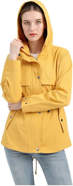 JINGAN Lightweight Rain Jacket Women Hood Women Windproof Waterproof Outwear with Hood Outdoor Walking Hiking Coat Jacket Waterproof Mens Jacket