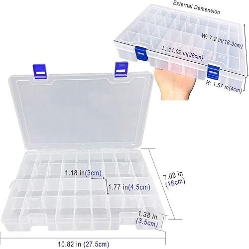 Miniatura 10 de Qualsen Caja con compartimento de plástico con divisores ajustables, organizador de aparejos de manualidades, caja de almacenamiento de 34