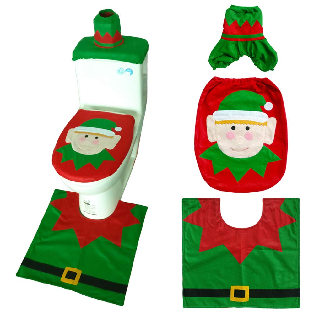 Housse de siège de toilette Noël Traderplus ensemble 3 pièces grand elfe en tissu extensible