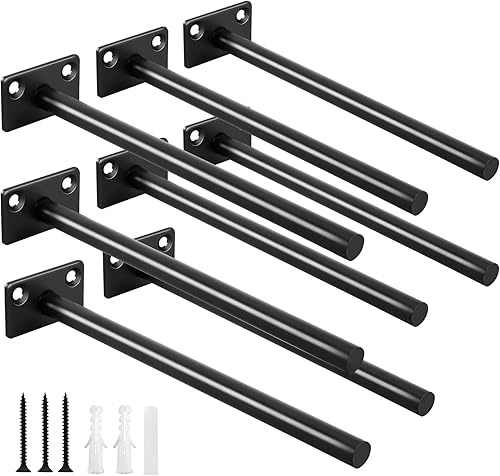 8 soportes para estantes de madera flotantes de 8 pulgadas, color negro, de acero macizo, soportes ocultos para repisas de madera flotante, soporte