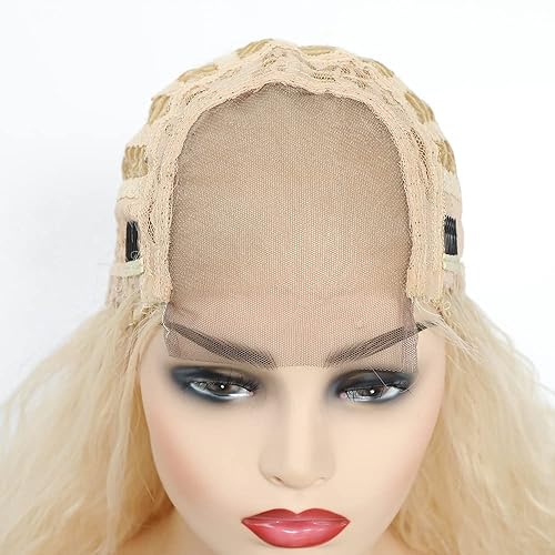 Miniatura 9 de Peluca rubia larga de onda natural, peluca rubia platino de 22 pulgadas, parte media ondulada, pelo de fibra sintética resistente al calor, borde