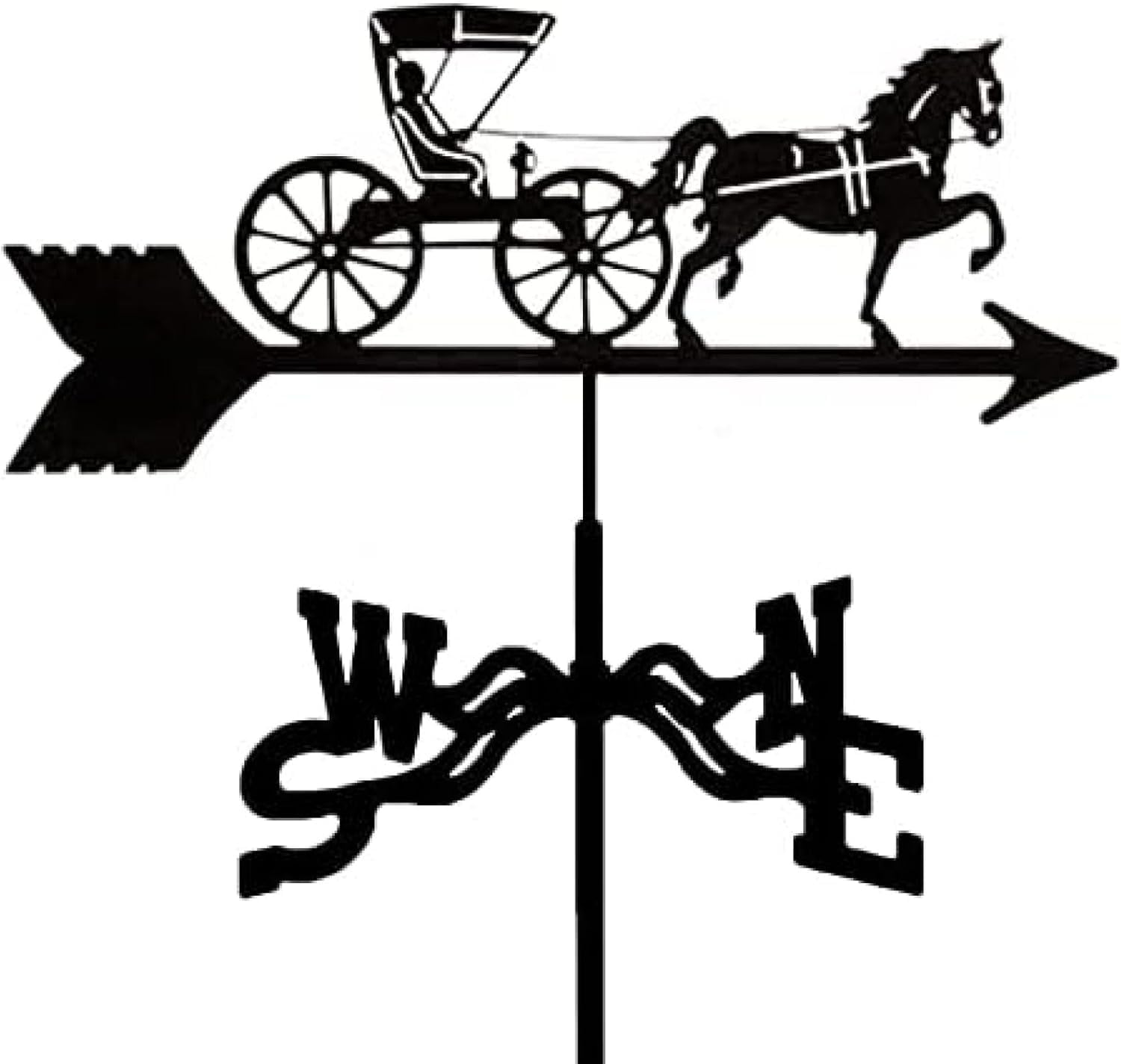 Girouette cheval et calèche rétro en acier pour décoration extérieure