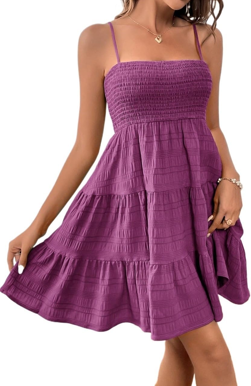 Women's 2025 Casual Cami Slip Dress Solid Color Spaghetti Strap Dress